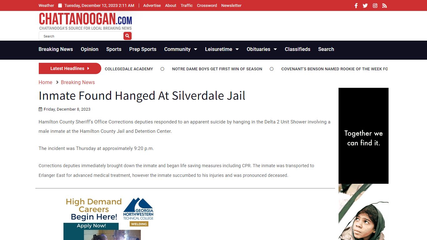 Inmate Found Hanged At Silverdale Jail - Chattanoogan.com